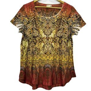 World Unity Bedazzled Grunge Punk Goblin Top XL Paisley Tattoo Y2K Multicolor